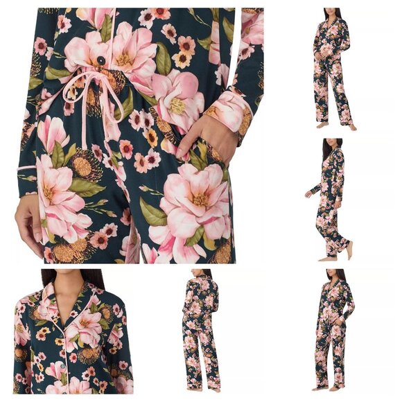 Room Service Ladies' Shawl Collar‎ Pajama Set PJ  Color: Pink (Floral) - Picture 1 of 7